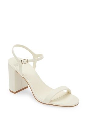 bp White Minimalist Slingback Block Heel Sandals